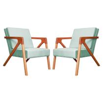 Conjunto 2 Poltronas Monalisa Com Braços de Madeira Veludo Acqua - LM DECOR
