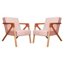 Conjunto 2 Poltronas Monalisa Com Braços de Madeira Veludo Rosa - LM DECOR Conjunto 2 Poltronas Monalisa Com Braços de Madeira Veludo Rosa - LM DECOR