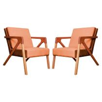 Conjunto 2 Poltronas Monalisa Com Braços de Madeira Veludo Terracota - LM DECOR