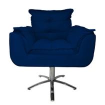 Conjunto 2 Poltronas Para Recepção Com Base Giratória de Metal Opala Suede Azul Marinho - LM DECOR