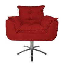 Conjunto 2 Poltronas Para Recepção Com Base Giratória de Metal Opala Suede Vermelho - DL Decor