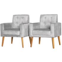 Conjunto 2 Poltronas Para Sala Decorativa Dubay Linho Claro Arapol