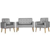 Conjunto 2 Poltronas Para Sala Decorativa e Namoradeira Dubay Linho Escuro Arapol