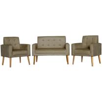 Conjunto 2 Poltronas Para Sala Decorativa e Namoradeira Dubay Suede Capuccino Arapol