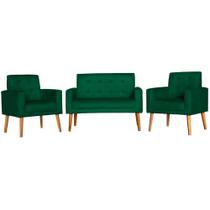 Conjunto 2 Poltronas Para Sala Decorativa e Namoradeira Dubay Suede Verde Escuro Arapol