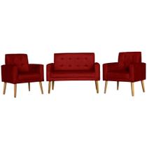 Conjunto 2 Poltronas Para Sala Decorativa e Namoradeira Dubay Suede Vermelho Escuro Arapol