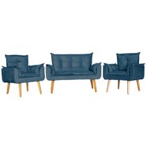 Conjunto 2 Poltronas Para Sala Decorativa e Namoradeira Opala Suede Azul Arapol