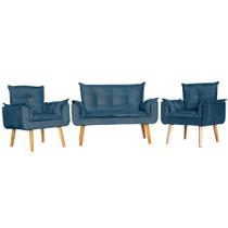 Conjunto 2 Poltronas Para Sala Decorativa e Namoradeira Opala Suede Azul Click Pol Conjunto 2 Poltronas Para Sala Decorativa e Namoradeira Opala Suede Azul Click Pol