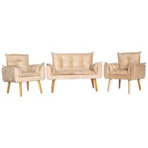 Conjunto 2 Poltronas Para Sala Decorativa e Namoradeira Opala Suede Bege Arapol