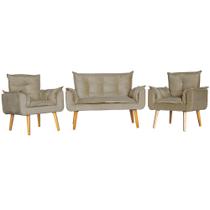 Conjunto 2 Poltronas Para Sala Decorativa e Namoradeira Opala Suede Capuccino Arapol