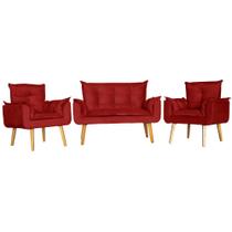 Conjunto 2 Poltronas Para Sala Decorativa e Namoradeira Opala Suede Vermelho Escuro Rt Decor
