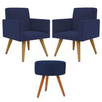 Conjunto 2 Poltronas Para Sala Decorativa Nina e Puff Pés Palito Suede Azul Marinho Click Pol Conjunto 2 Poltronas Para Sala Decorativa Nina e Puff Pés Palito Suede Azul Marinho Click Pol