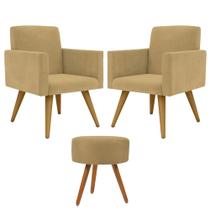 Conjunto 2 Poltronas Para Sala Decorativa Nina e Puff Pés Palito Suede Cappuccino Arapol Conjunto 2 Poltronas Para Sala Decorativa Nina e Puff Pés Palito Suede Cappuccino Arapol