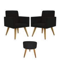 Conjunto 2 Poltronas Para Sala Decorativa Nina e Puff Pés Palito Suede Preto Arapol Conjunto 2 Poltronas Para Sala Decorativa Nina e Puff Pés Palito Suede Preto Arapol