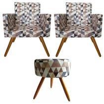 Conjunto 2 Poltronas Para Sala Decorativa Nina e Puff Pés Palito Suede Triângulo Bege Arapol Conjunto 2 Poltronas Para Sala Decorativa Nina e Puff Pés Palito Suede Triângulo Bege Arapol