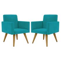 Conjunto 2 Poltronas Para Sala Decorativa Nina Pés Palito Suede Azul Tifany Arapol