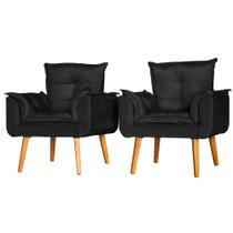 Conjunto 2 Poltronas Para Sala Decorativa Opala Suede Preto Arapol