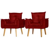 Conjunto 2 Poltronas Para Sala Decorativa Opala Suede Vermelho Escuro Arapol