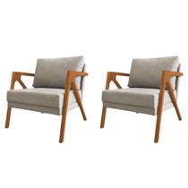 Conjunto 2 Poltronas Sala de Estar Monique Madeira Cerejeira Cor:Bege Linho