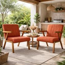 Conjunto 2 Poltronas Serena Linho Premium Para Sala De Estar Recepção Sala De Espera Madeira COR:TERRACOTA