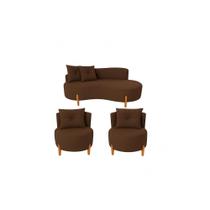 Conjunto 2 Poltronas + Sofá Curvo Orgânico Luna Veludo Marrom - Montanaris Decor