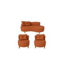 Conjunto 2 Poltronas + Sofá Curvo Orgânico Luna Veludo Terracota - Montanaris Decor
