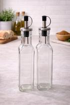 Conjunto 2 Porta Azeite E Vinagre Quadrado Vidro 250Ml