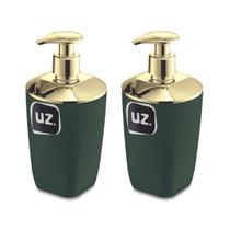 Conjunto 2 Porta Sabonete Liquido Slim Verde com Dourado UZ