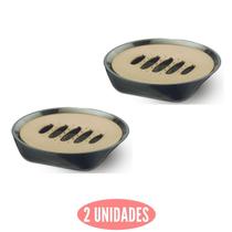 Conjunto 2 Porta Sabonete Slim c Ralo Preto com Dourado UZ