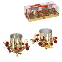 Conjunto 2 Porta Vela Candelabro Natalino Dourado Castiçal Decoracao Natal Enfeite