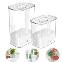 Conjunto 2 Pote Organizador de Temperos Naturais Hortaliças Ervas Chás Para Geladeira Com Tampa e Sistema Regador Conserva Frescor 1,5L e 2,3L