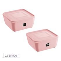 Conjunto 2 Pote Rosa Quadrado C Tampa Premium UZ 2,5L