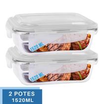 Conjunto 2 Pote Vidro Hermético Tampa Mantimentos 1520ml