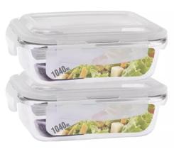 Conjunto 2 Potes 1040ml Hermético Vidro Marmita Com 4 Travas Conjunto 2 Potes 1040ml Hermético Vidro Marmita Com 4 Travas