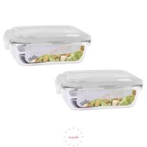 Conjunto 2 Potes 1040ml Hermético Vidro Marmita Com 4 Travas Conjunto 2 Potes 1040ml Hermético Vidro Marmita Com 4 Travas