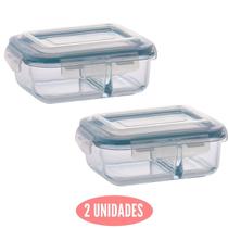 Conjunto 2 Potes c/ Divisória Vidro Hermético Vedacão 1040 ml Conjunto 2 Potes c/ Divisória Vidro Hermético Vedacão 1040 ml