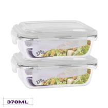 Conjunto 2 Potes de 370 ml Hermético Vidro Tampa c/ 4 travas