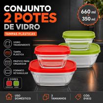 Conjunto 2 Potes De Vidro Com Tampa Plástica Para Alimentos Conjunto 2 Potes De Vidro Com Tampa Plástica Para Alimentos