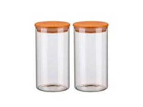 Conjunto 2 Potes de Vidro Hermético 1300ml Com Tampa de Madeira Bambu Porta Condimentos