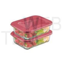 Conjunto 2 Potes de Vidro Vitazza 1L para Marmita Sustentáveis, Retangulares e Perfeitos para Armazenamento de Alimentos no Microondas e Freezer