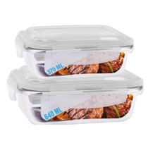 Conjunto 2 Potes Hermético Vidro 370ml 640ml Marmita Fitness