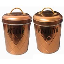 Conjunto 2 Potes Lata Para Café Açúcar Biscoito Bolacha Gold Cobre Rose 1L Com Tampa Porta Mantimentos Em Metal Armazenar Elegante Wincy