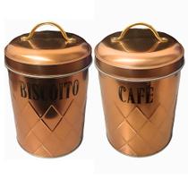 Conjunto 2 Potes Lata Para Café Açúcar Biscoito Bolacha Gold Cobre Rose 1L Com Tampa Porta Mantimentos Em Metal Armazenar Elegante Wincy