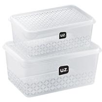 Conjunto 2 Potes Multi Uso 2L e 1L Plástico Polipropileno com Tampa Fácil de lavar Livre de BPA Geladeira Freezer Micro-ondas