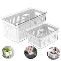 Conjunto 2 Potes Organizadores Geladeira Com Tampa e Cesto Interno Para Drenagem Ideal Para Frutas Salada Verduras Alimentos Tam. 2,2L e 5L OU