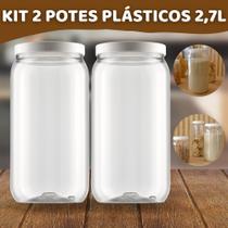 Conjunto 2 Potes Plástico Organizador 2,7L Vasilha Cozinha Com Tampa Rosca