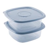 Conjunto 2 Potes Plástico Pop Quadrado 2 Litros p/ Alimentos