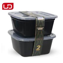 Conjunto 2 Potes Quadrado 3 Litros Plástico Mantimentos Cozinha Casa Organização