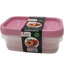 Conjunto 2 Potes Retangulares Graduados Porções Frios 300Ml