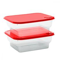 Conjunto 2 Potes Tóquio Plástico com Saída Vapor Multiuso Marmitas Kit Vasilhas Porta Alimentos Cozinha Organizador 1L